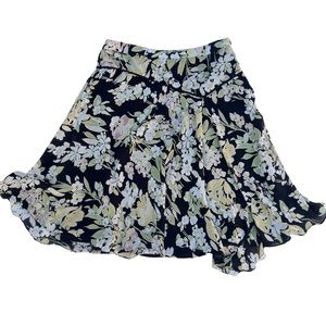 🖤 Emma James Flowered Floral Print Black Circle Asymmetrical Skirt